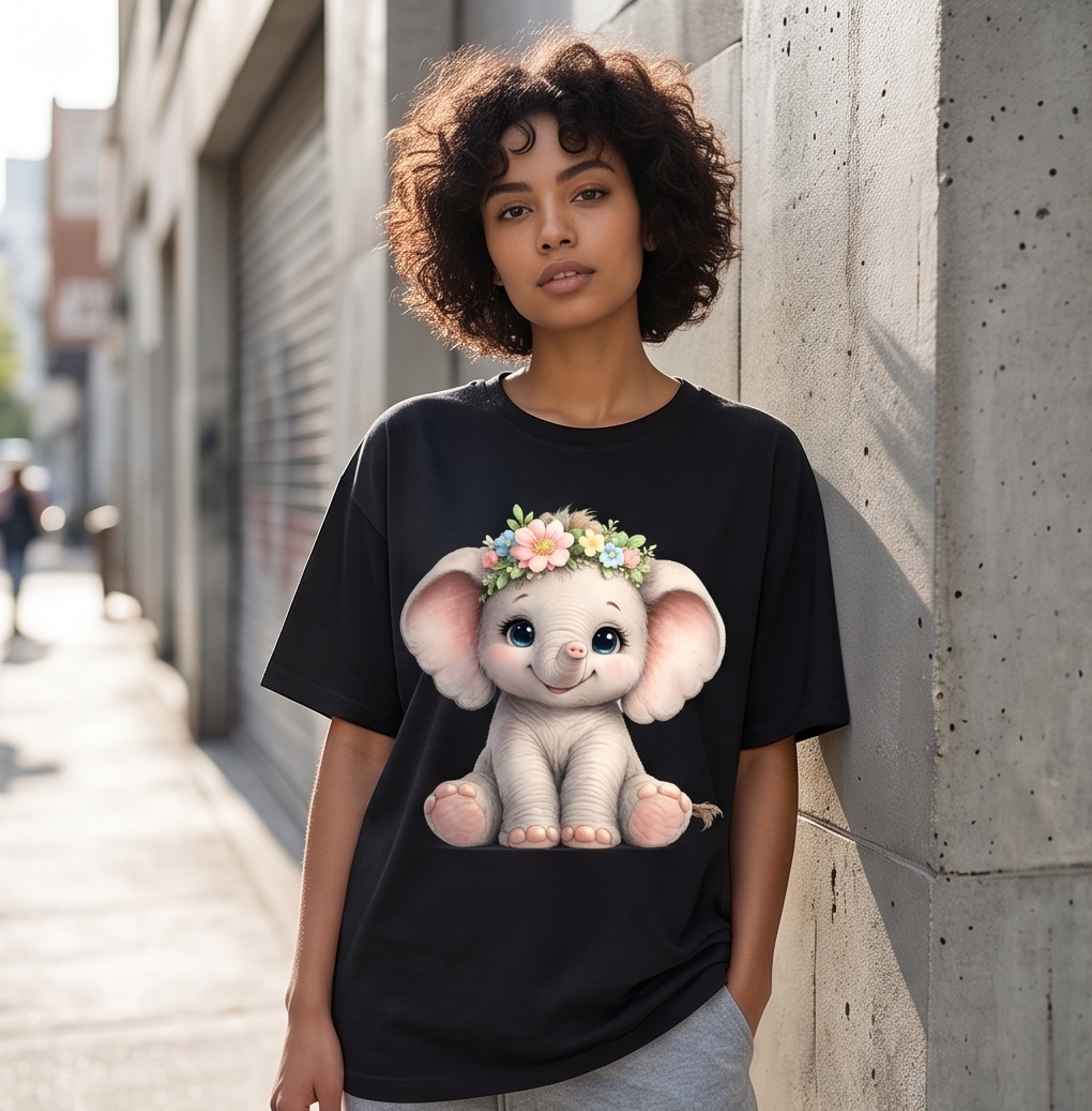 Cute Floral Elephant Women's Oversized Tee