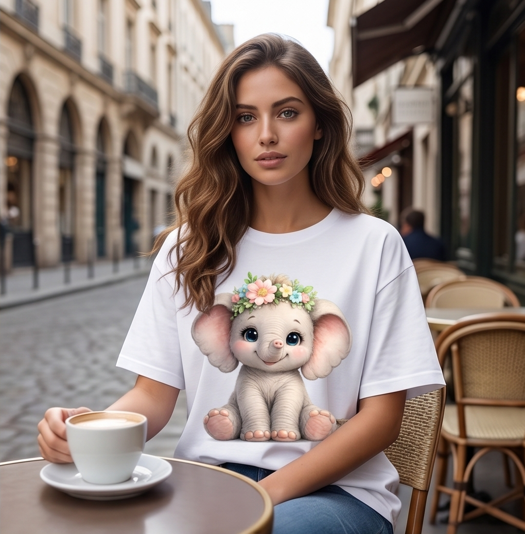 Cute Floral Elephant Women's Oversized Tee
