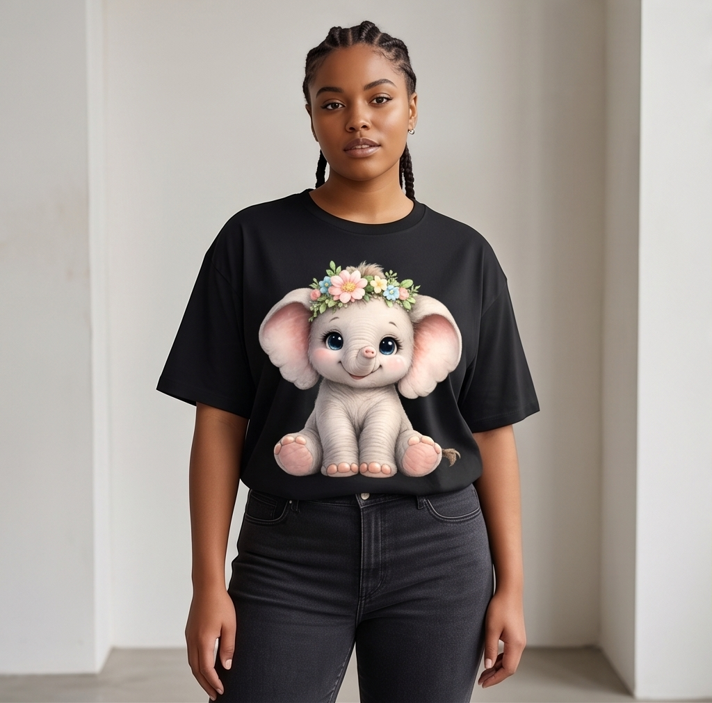 Cute Floral Elephant Women's Oversized Tee