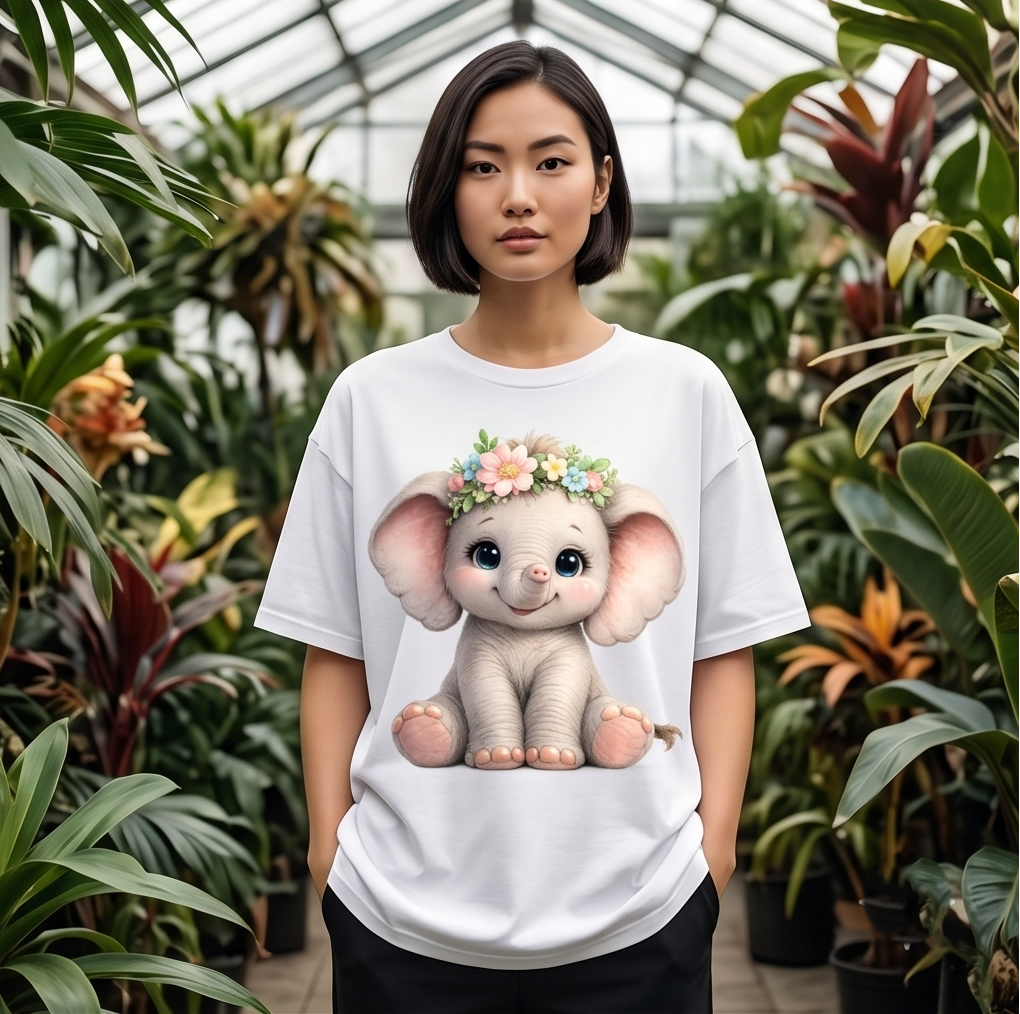 Cute Floral Elephant Women's Oversized Tee