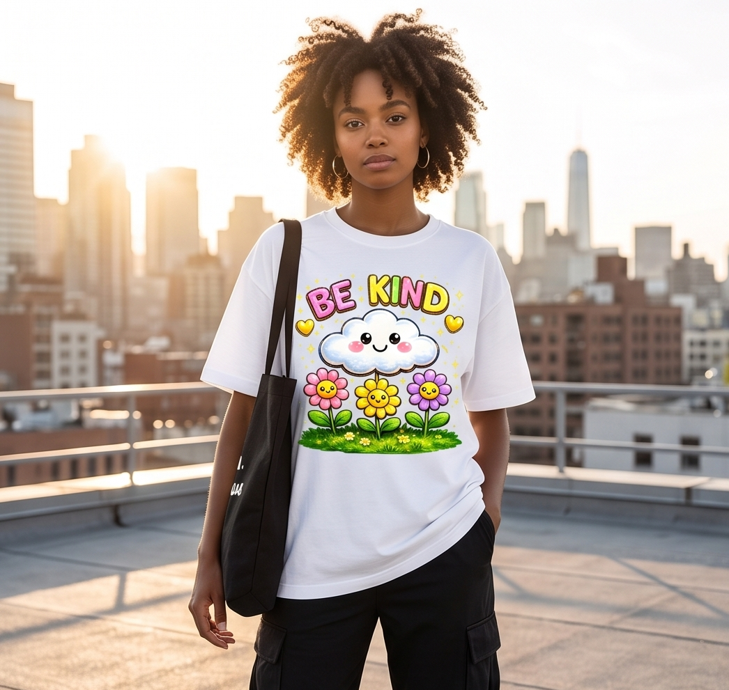 Be Kind Pastel Clouds Oversized Tee