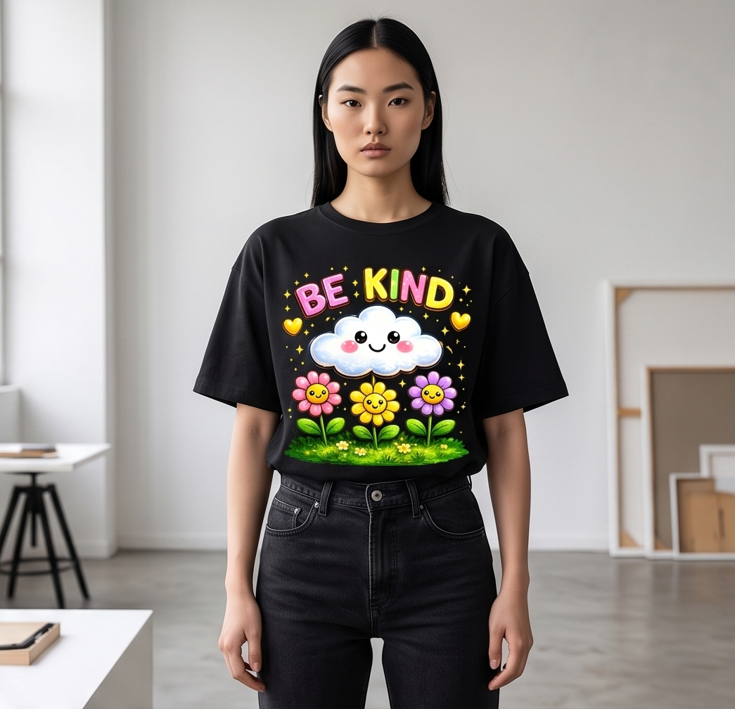 Be Kind Pastel Clouds Oversized Tee