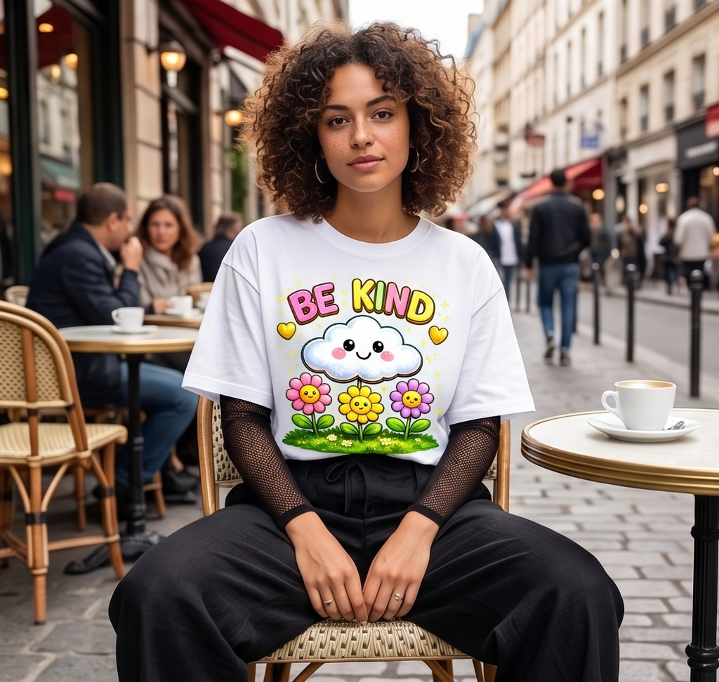 Be Kind Pastel Clouds Oversized Tee