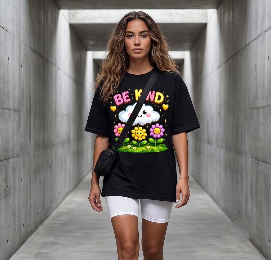 Be Kind Pastel Clouds Oversized Tee